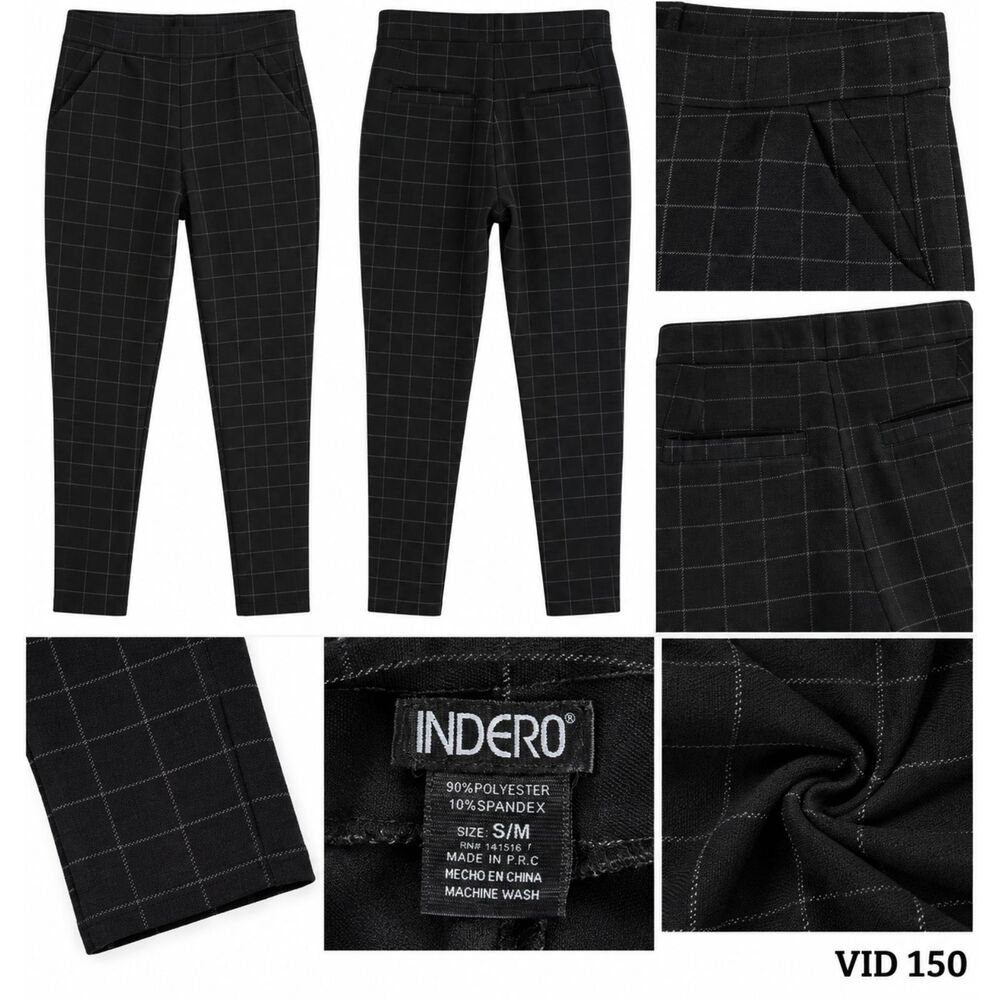 VID 150 Indero Women's Black Windowpane Plaid Stretch Dress Pants S/M Slim Ankle